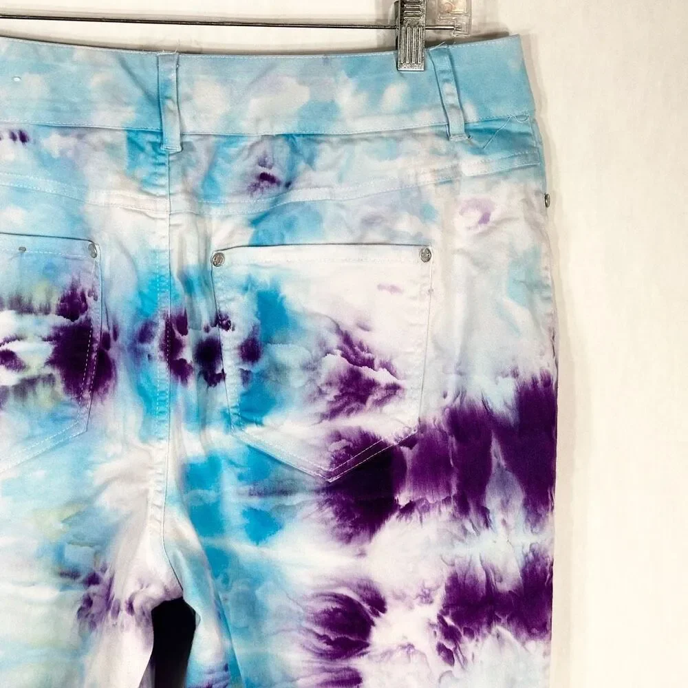 Cato Size 12 Pants Tie Dye Handmade Blue‎ Purple Boho High Rise Festival 1366
